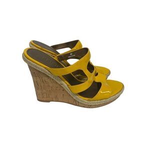 Moda Spana Yellow Patent Leather Wedge Sandals